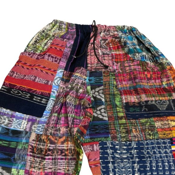Funky Boho Ethnic Woven Textile Patchwork Pants Drawstring Waist Size XL - Picture 3 of 6